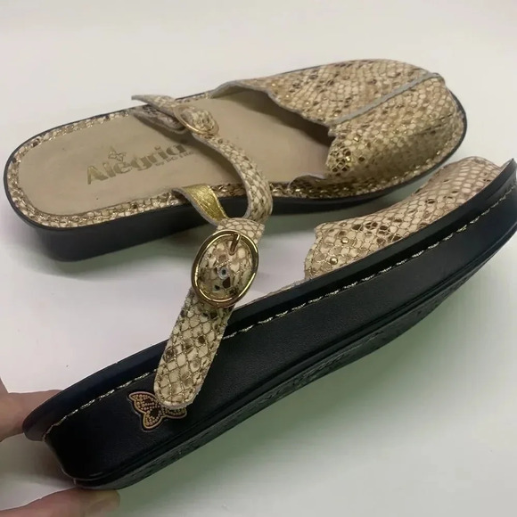 Alegria Clogs Mules Tuscany Snake Skin Single Strap Slip On Shoes Gold Size 5 35 - Picture 1 of 10